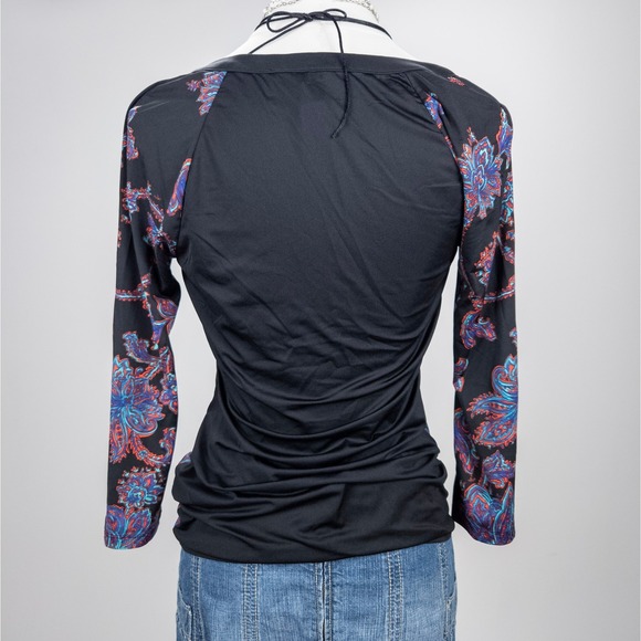 Vintage 2000s Slinky Paisley Cowl Neck Long Sleeve‎ Top - Picture 3 of 6